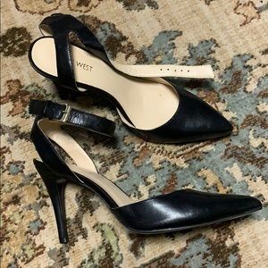 Classic Nine West black ankle strap stilettos